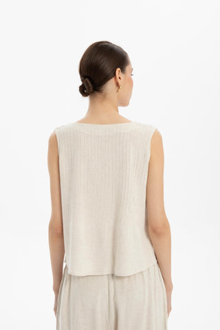 Ribbed Linen Blend Buttoned Vest - Vest