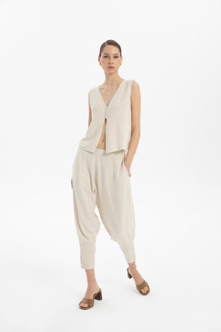 Ribbed Linen Blend Buttoned Vest - Vest