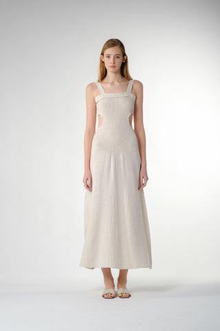 Long Cotton Linen Dress with Halter Back - Natural / S - Dress