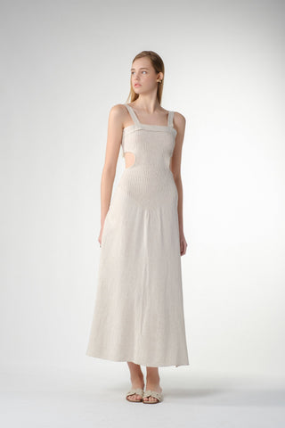 Long Cotton Linen Dress with Halter Back - Dress