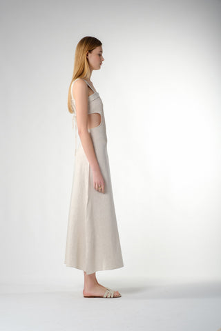 Long Cotton Linen Dress with Halter Back - Dress