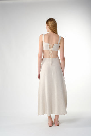 Long Cotton Linen Dress with Halter Back - Dress