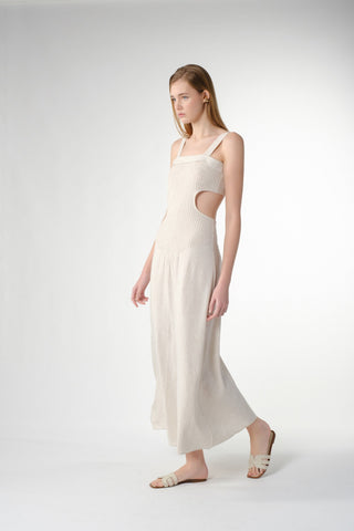 Long Cotton Linen Dress with Halter Back - Dress