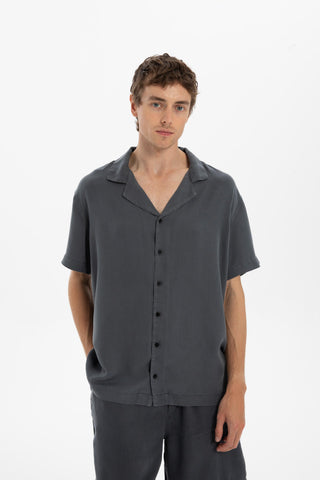 Tensel Turn-down Collar Short Sleeve Men’s Shirt - Anthracite / S/M - Shirt
