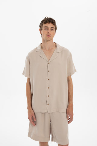 Tensel Turn-down Collar Short Sleeve Men’s Shirt - Flax / S/M - Shirt