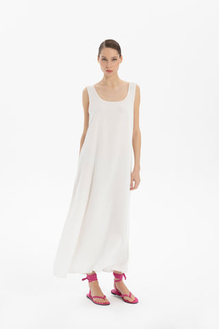 Flowy Strappy Long Tencel Dress - Ecru / S/M - Dress
