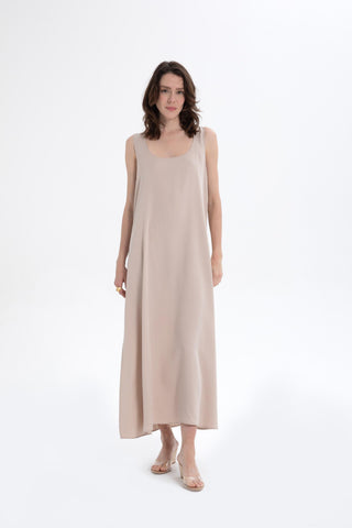 Flowy Strappy Long Tencel Dress - Flax / S/M - Dress