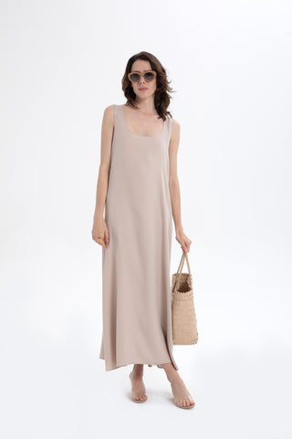 Flowy Strappy Long Tencel Dress - Dress