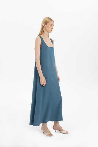 Flowy Strappy Long Tencel Dress - Dress