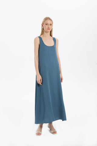 Flowy Strappy Long Tencel Dress - Dress