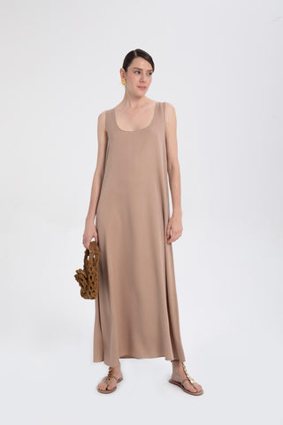 Flowy Strappy Long Tencel Dress - Mocha / S/M - Dress