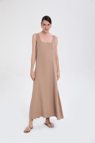 Flowy Strappy Long Tencel Dress - Dress