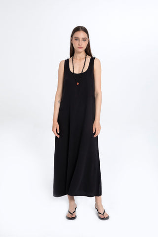 Flowy Strappy Long Tencel Dress - Dress