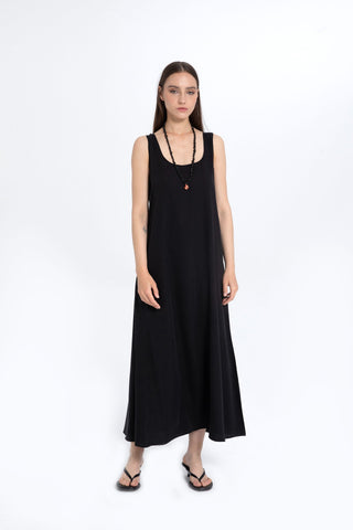 Flowy Strappy Long Tencel Dress - Black / S/M - Dress