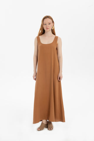 Flowy Strappy Long Tencel Dress - Terra Cotta / S/M - Dress