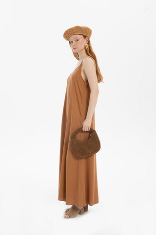 Flowy Strappy Long Tencel Dress - Dress