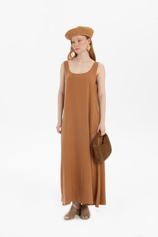 Flowy Strappy Long Tencel Dress - Dress