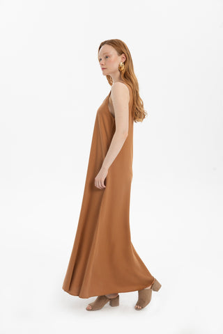 Flowy Strappy Long Tencel Dress - Dress