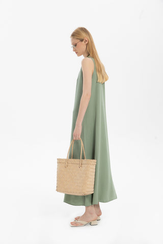 Flowy Strappy Long Tencel Dress - Dress