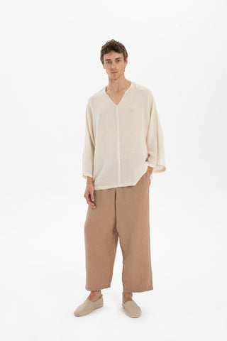 Linen Blend Batwing Cut Men's T-Shirt