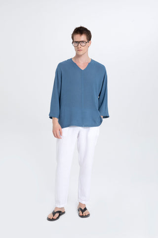 Linen Blend Batwing Cut Men's T-Shirt