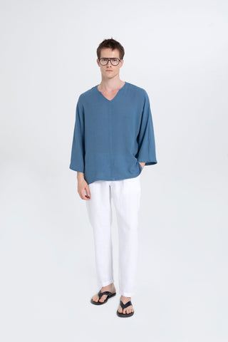 Linen Blend Batwing Cut Men's T-Shirt