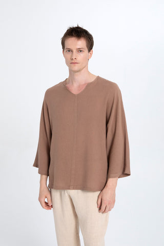 Linen Blend Batwing Cut Men's T-Shirt