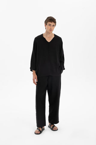 Linen Blend Batwing Cut Men's T-Shirt