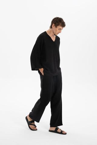 Linen Blend Batwing Cut Men's T-Shirt