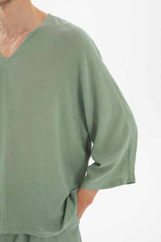 Linen Blend Batwing Cut Men's T-Shirt