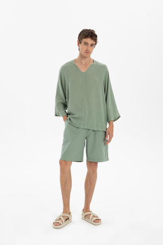 Linen Blend Batwing Cut Men's T-Shirt