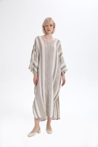 Striped Etamine Textured Oversize Dress - Gray / Standard - Dress