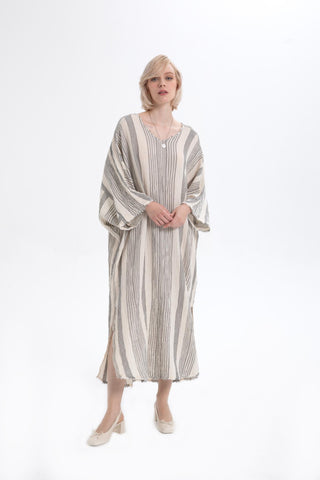 Striped Etamine Textured Oversize Dress - Dress
