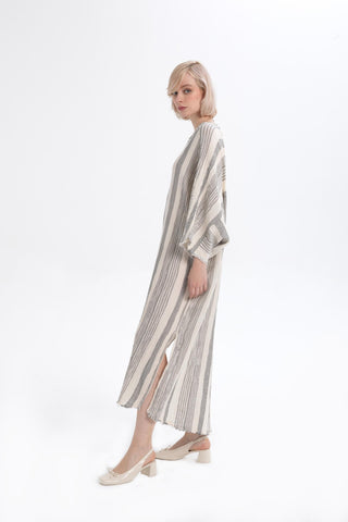 Striped Etamine Textured Oversize Dress - Dress