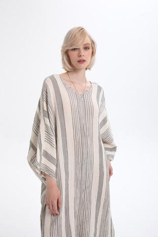 Striped Etamine Textured Oversize Dress - Dress