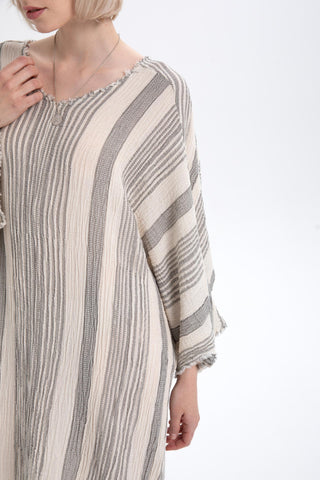 Striped Etamine Textured Oversize Dress - Dress