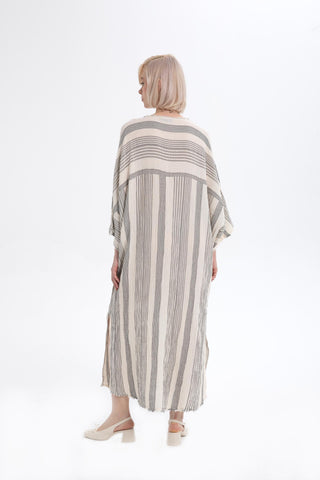 Striped Etamine Textured Oversize Dress - Dress