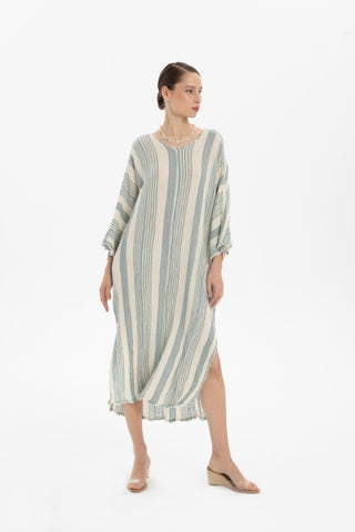 Striped Etamine Textured Oversize Dress - Indigo / Standard - Dress