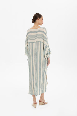 Striped Etamine Textured Oversize Dress - Dress