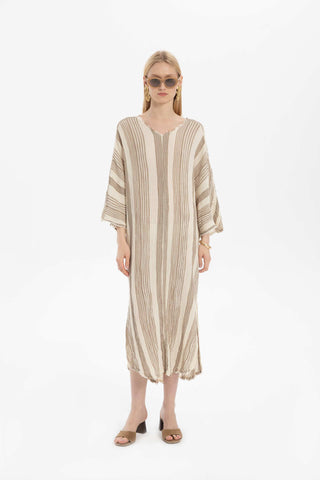 Striped Etamine Textured Oversize Dress - Dress