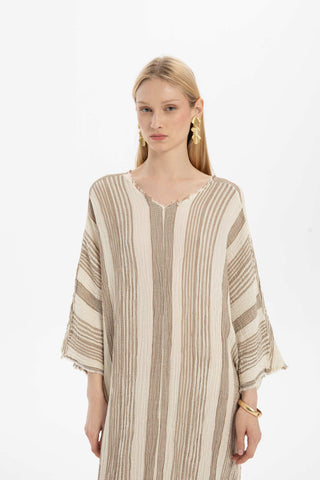 Striped Etamine Textured Oversize Dress - Dress