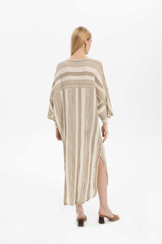 Striped Etamine Textured Oversize Dress - Dress