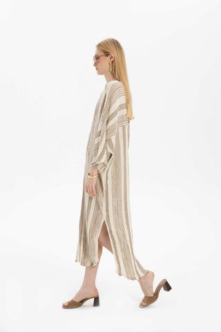 Striped Etamine Textured Oversize Dress - Dress