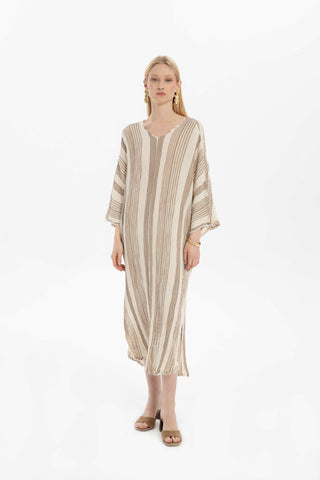 Striped Etamine Textured Oversize Dress - Brown / Standard - Dress