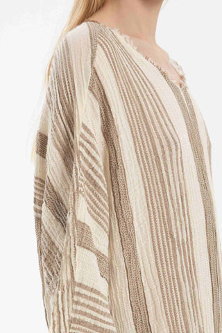 Striped Etamine Textured Oversize Dress - Dress