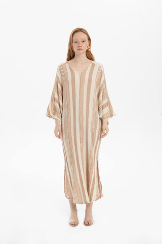 Striped Etamine Textured Oversize Dress - Brick / Standard - Dress