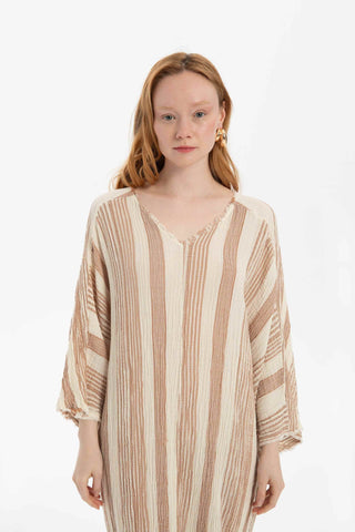 Striped Etamine Textured Oversize Dress - Dress