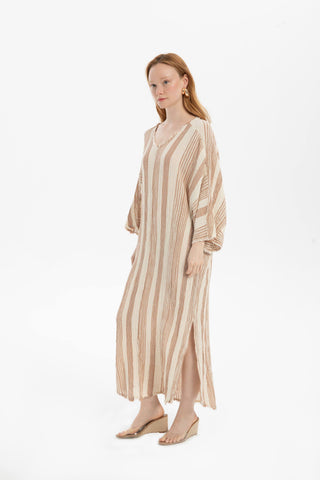 Striped Etamine Textured Oversize Dress - Dress
