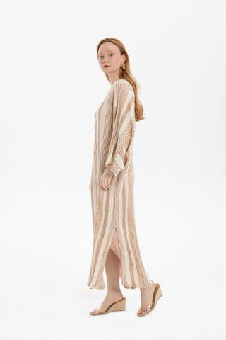 Striped Etamine Textured Oversize Dress - Dress