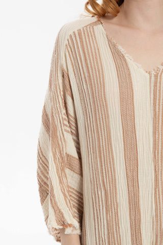 Striped Etamine Textured Oversize Dress - Dress